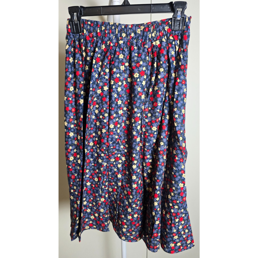 Tulip B Navy Floral Cotton Midi Swing Skirt Size S NWT Pockets Lined - Picture 3 of 7